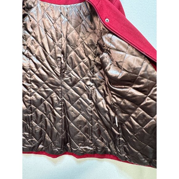 Calvin Klein Women's Wool Hooded Coat Medium Red Burgundy Full Zip Snap - Picture 13 of 13